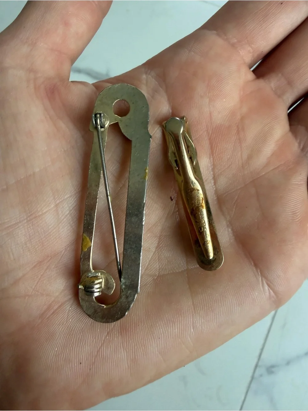 Vintage Gold-Tone Safety Pin and Clip Jewelry Set with Red Accent